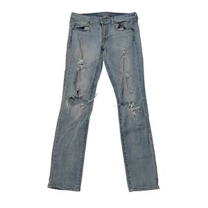 American Eagle Outfitters Women's Light Blue Distressed Skinny Jeans